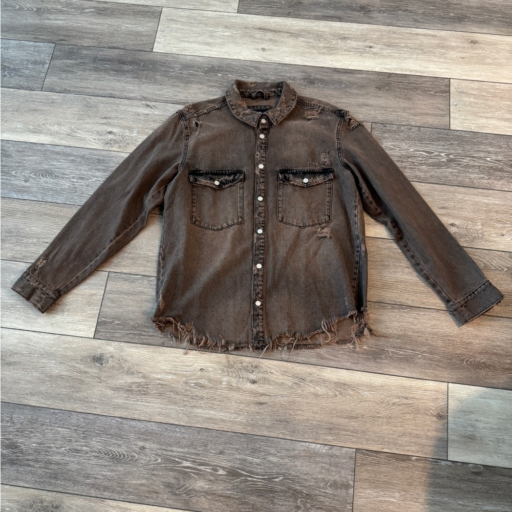 Zara Brown Distressed Denim Jacket
